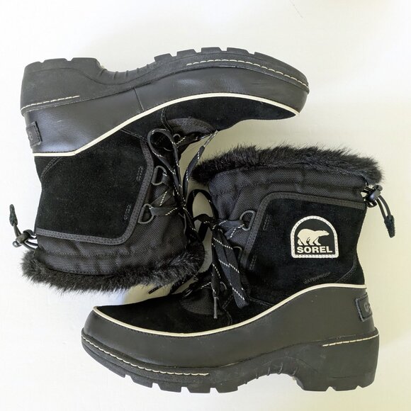 Sorel Tivoli III Waterproof Suede Textile Faux Fur Cuff Black Boot Size 10 - Picture 7 of 16